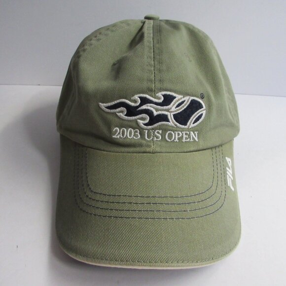 US Open 2003 Tennis FILA Khaki Baseball Hat Cap One Size NYC 100% Cotton Adj - Picture 2 of 14